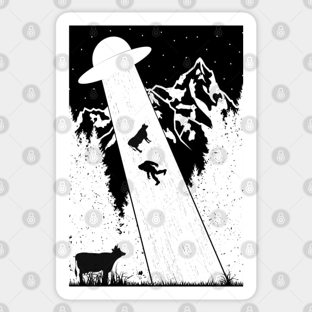 Bigfoot Ufo Abduction Cow Abducted Sticker by Tesszero